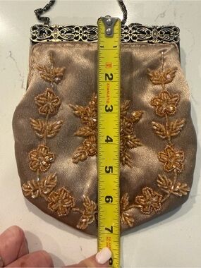 Vintage Beaded Evening Bag in Champagne with Metal Frame